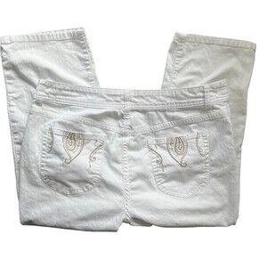 Chico's White Embroidered Capri Pants size 2 / size 12